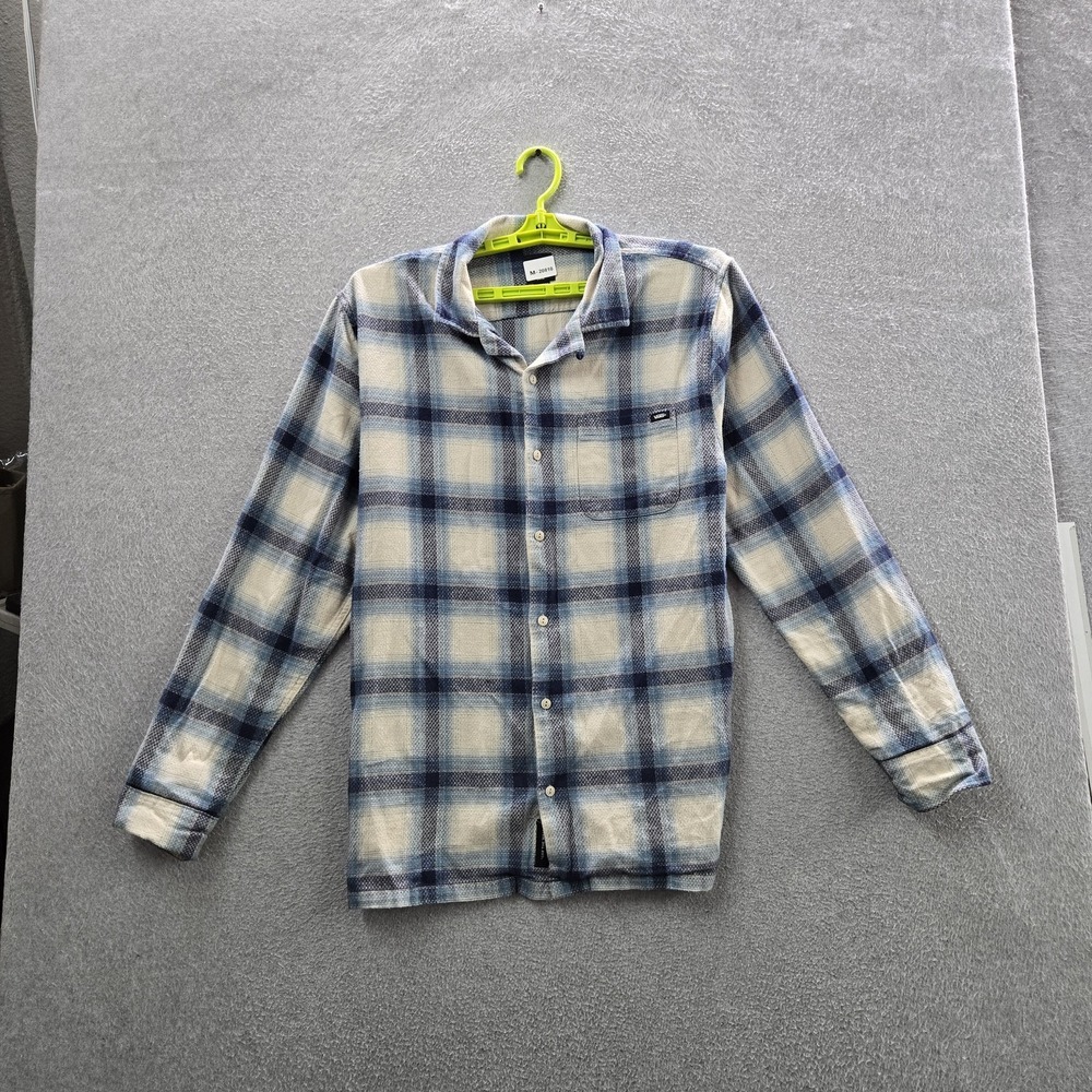 Vans Men Button Up Shirt LARGE Blue Plaid Flannel Classic Long Sleeve Skate